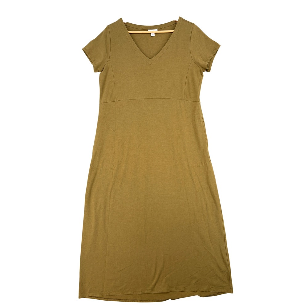 J. Jill Olive Green Pima Cotton Tencel V-Neck Midi Dress with Pockets Size M